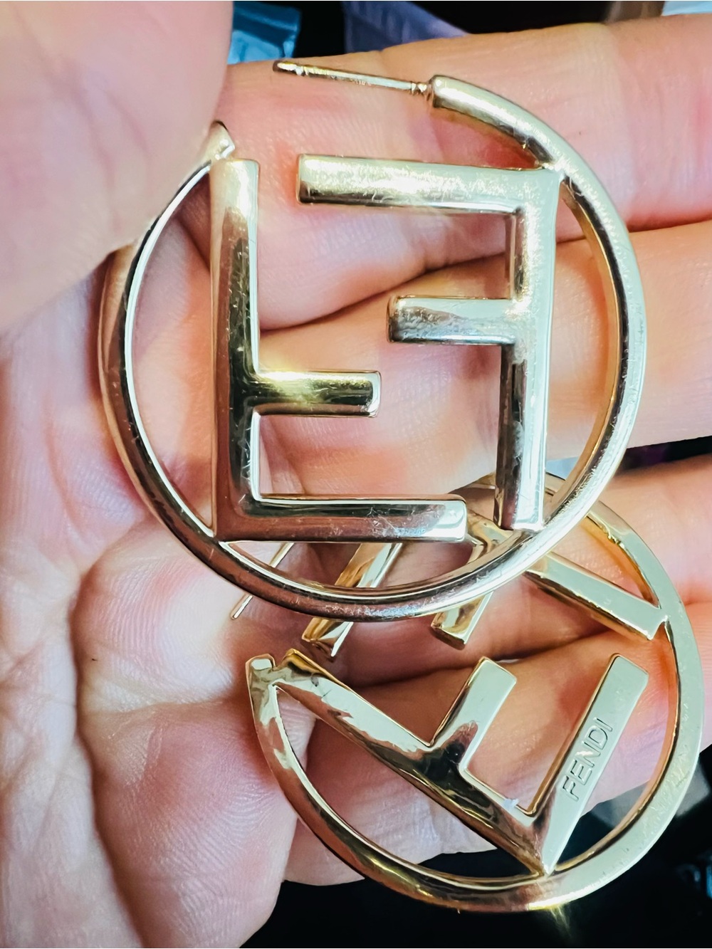 Unbranded Gold FF Circle Logo Hoop Earrings